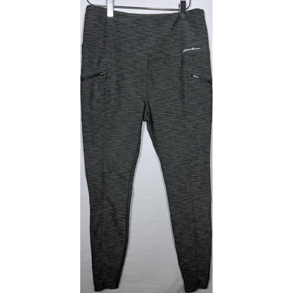 Eddie Bauer Women’s Olive Green Knit Ankle Leggings Size M Stretch Zip Pockets